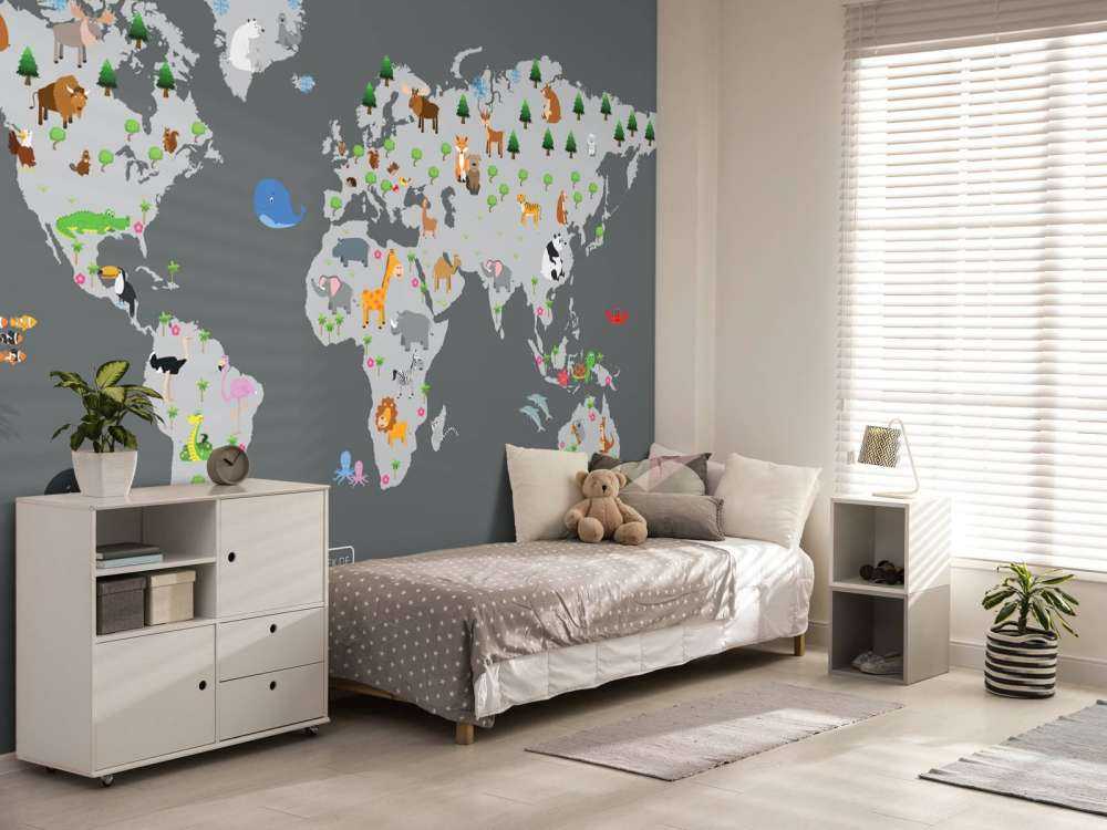 World map for children with grey background