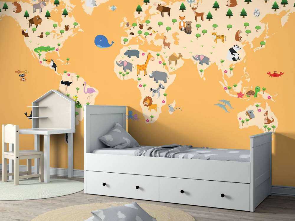 World map for children with yellow background
