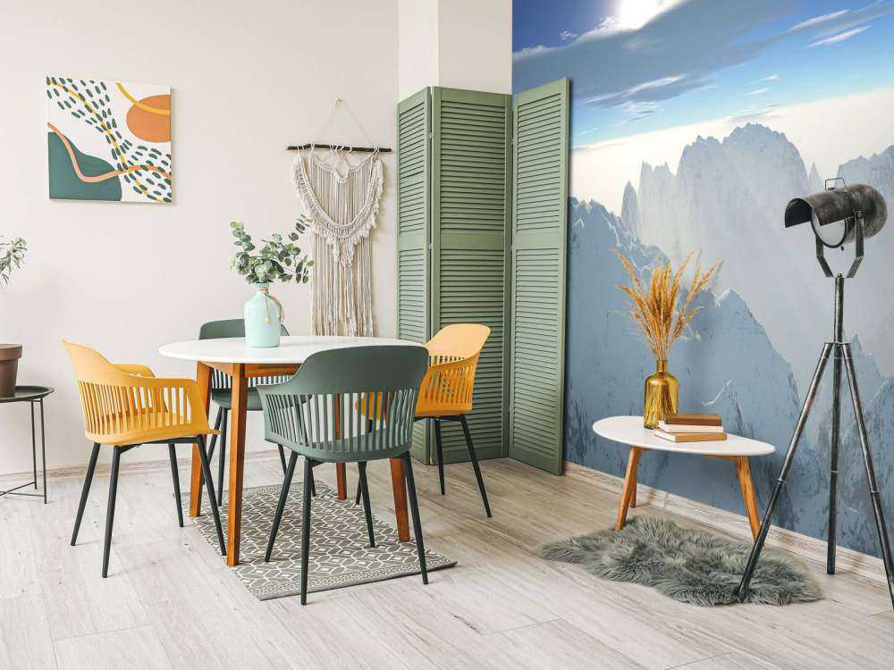 Snowy mountain peaks panorama