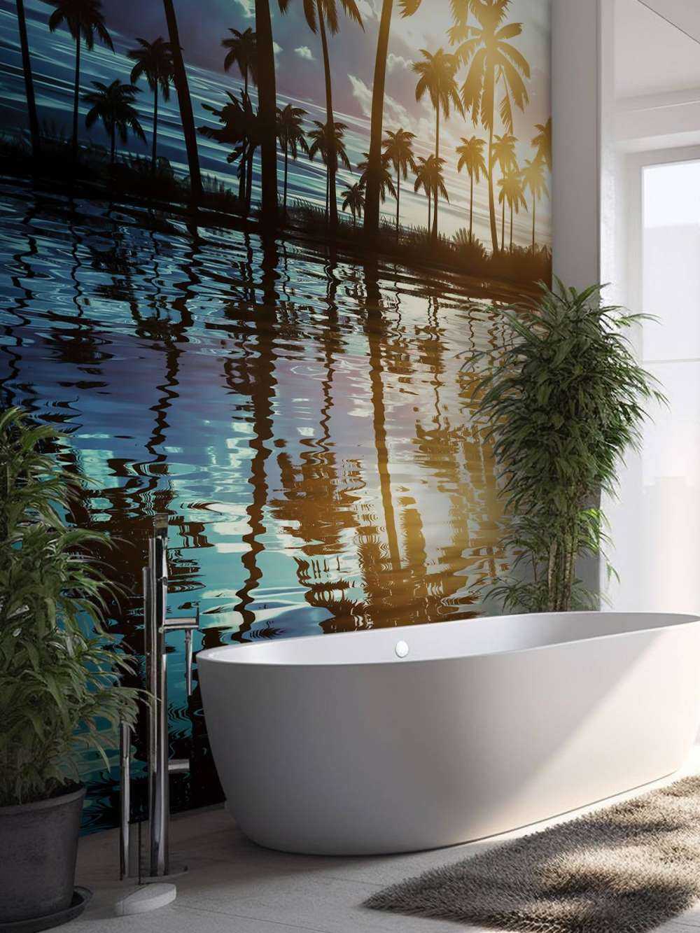 Night landscape with palm trees