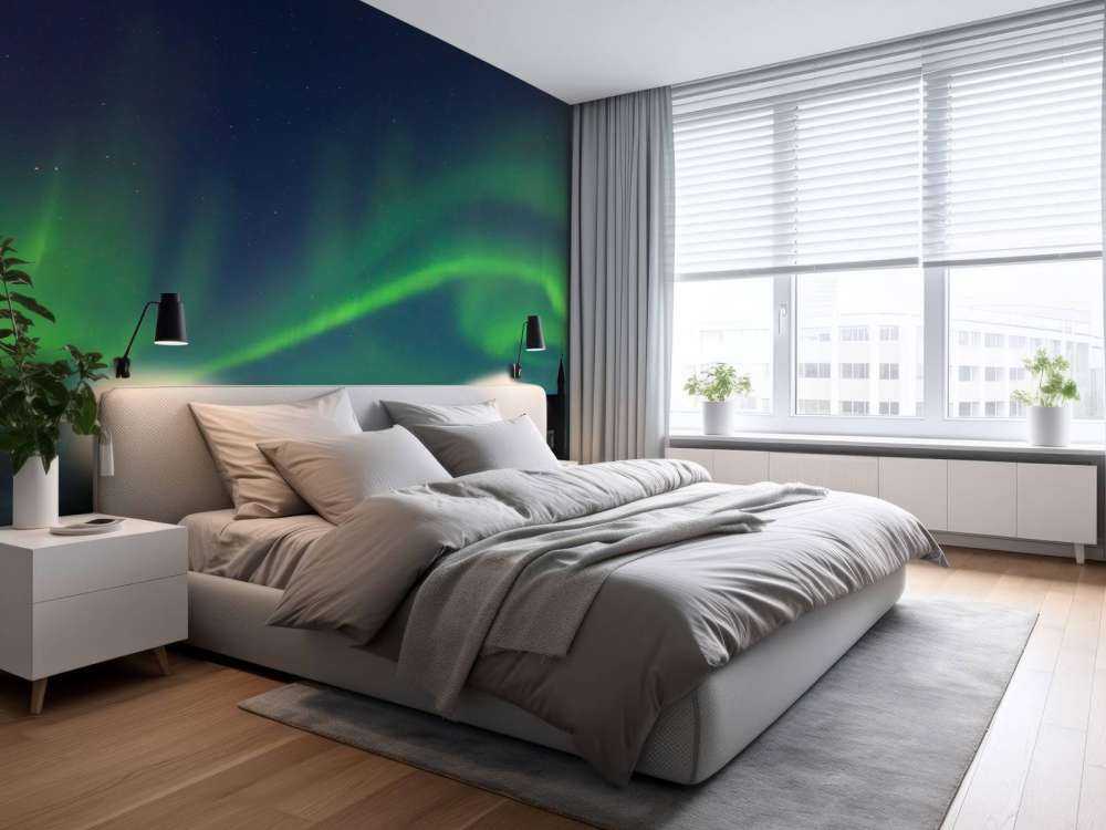 Northern lights above a church