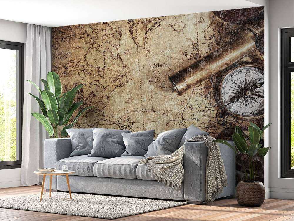 World map with compass