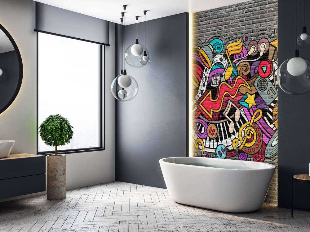 Music graffiti on brick