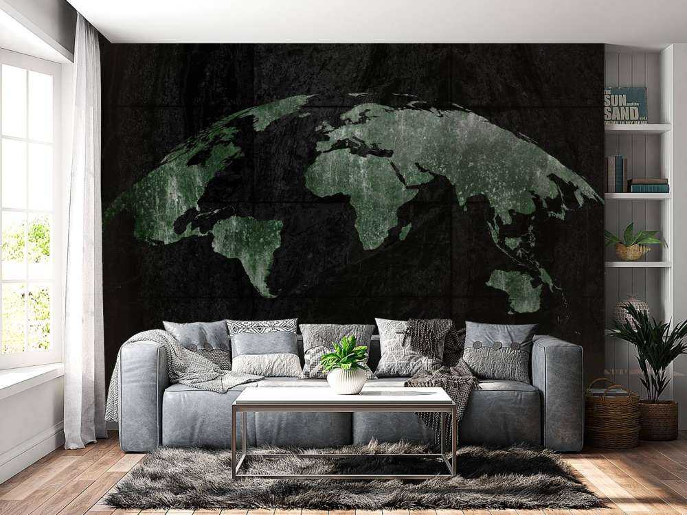 Green world map on concrete