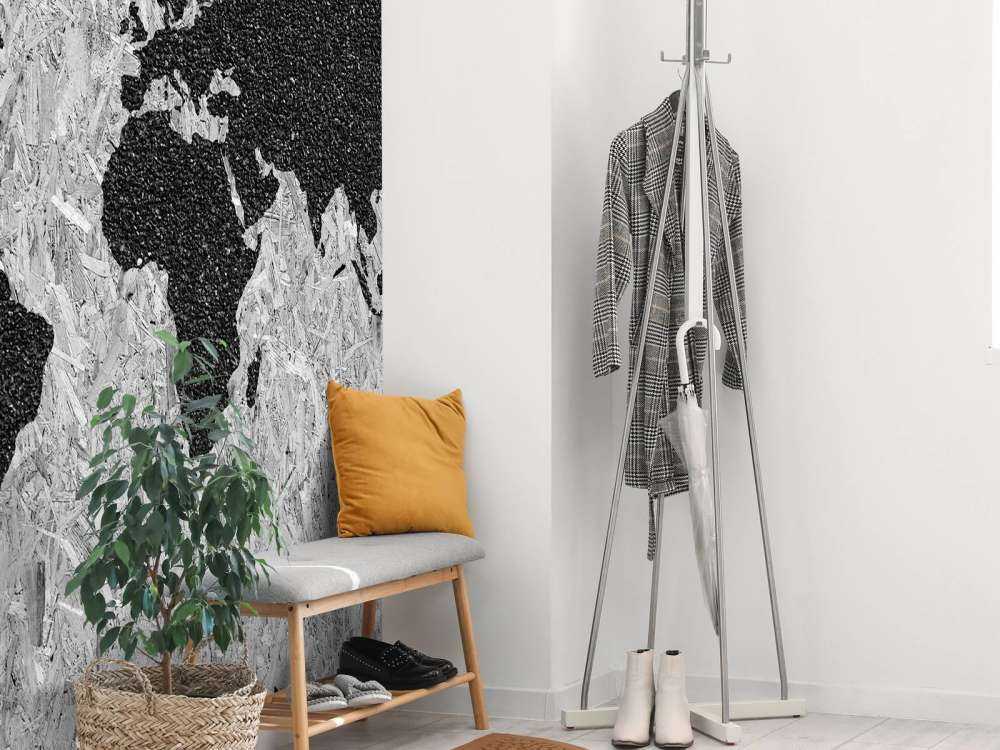 Black world map on white background