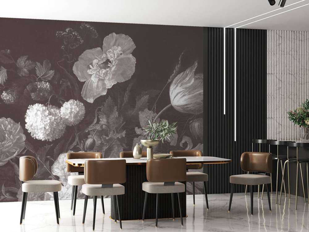 Baroque flowers still life - dark sepia