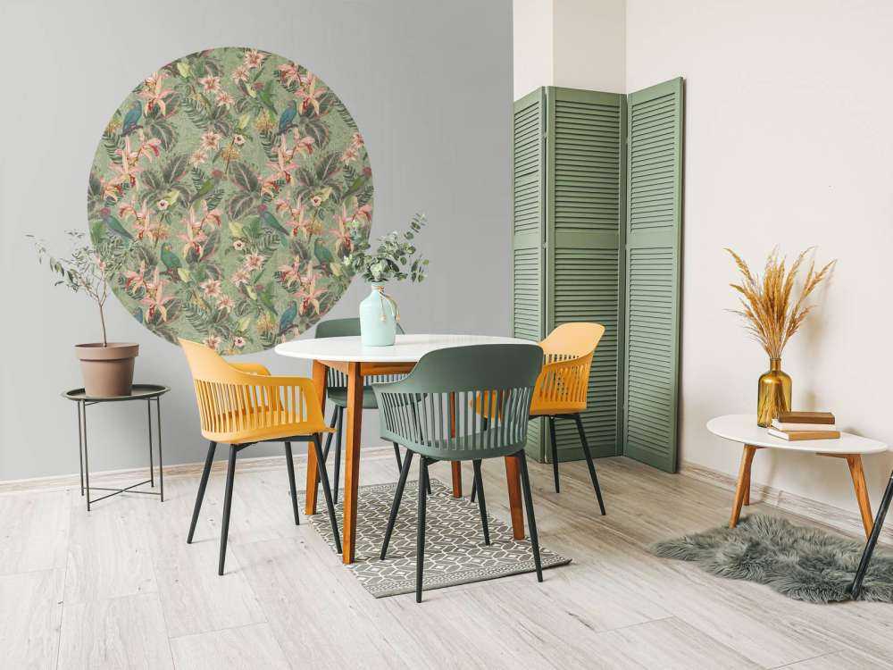 Tropical Jungle birds & parrots - sage green