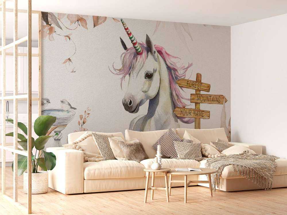 Baby unicorn with plants taupe