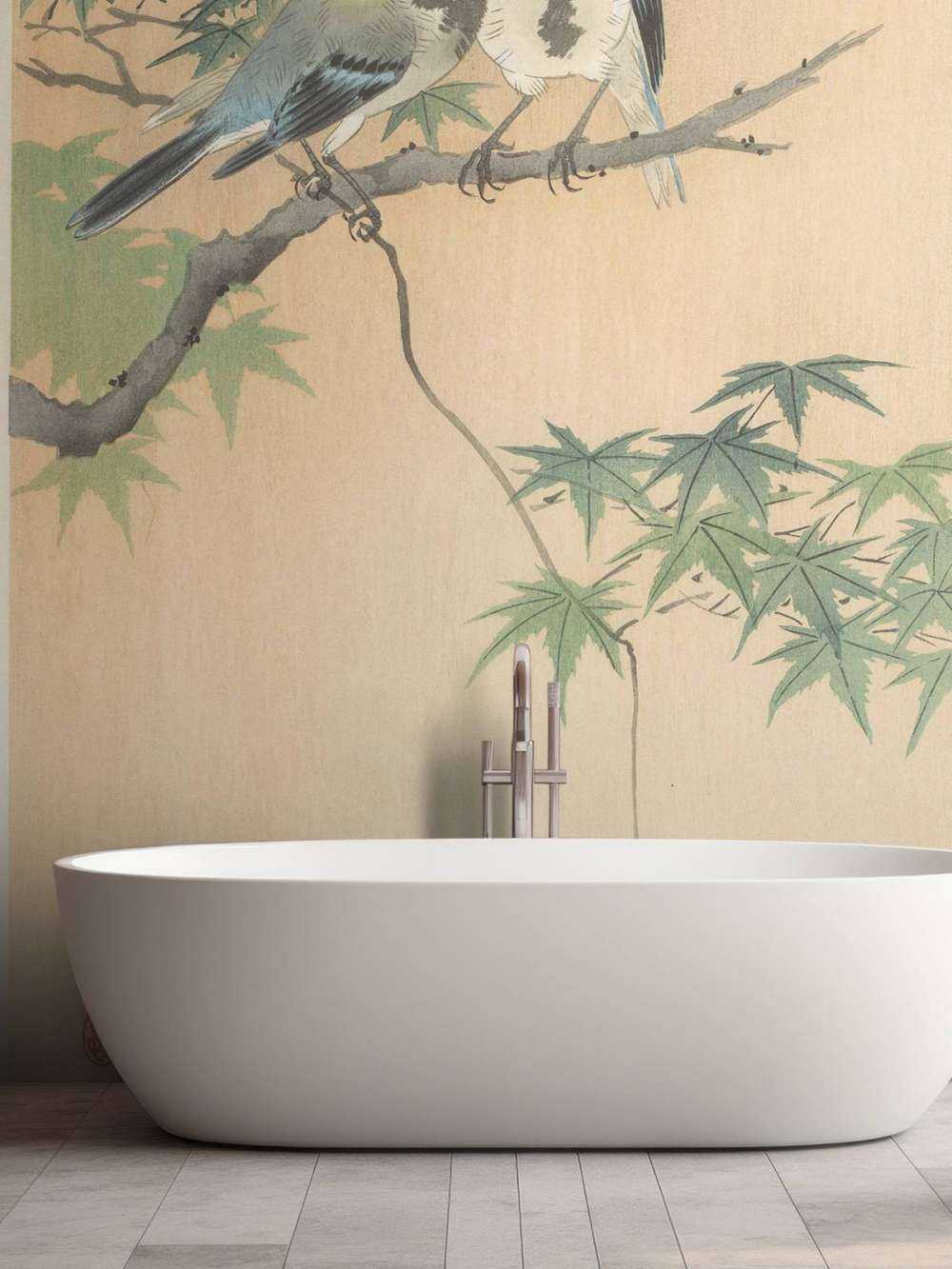 Great tits on maple branch