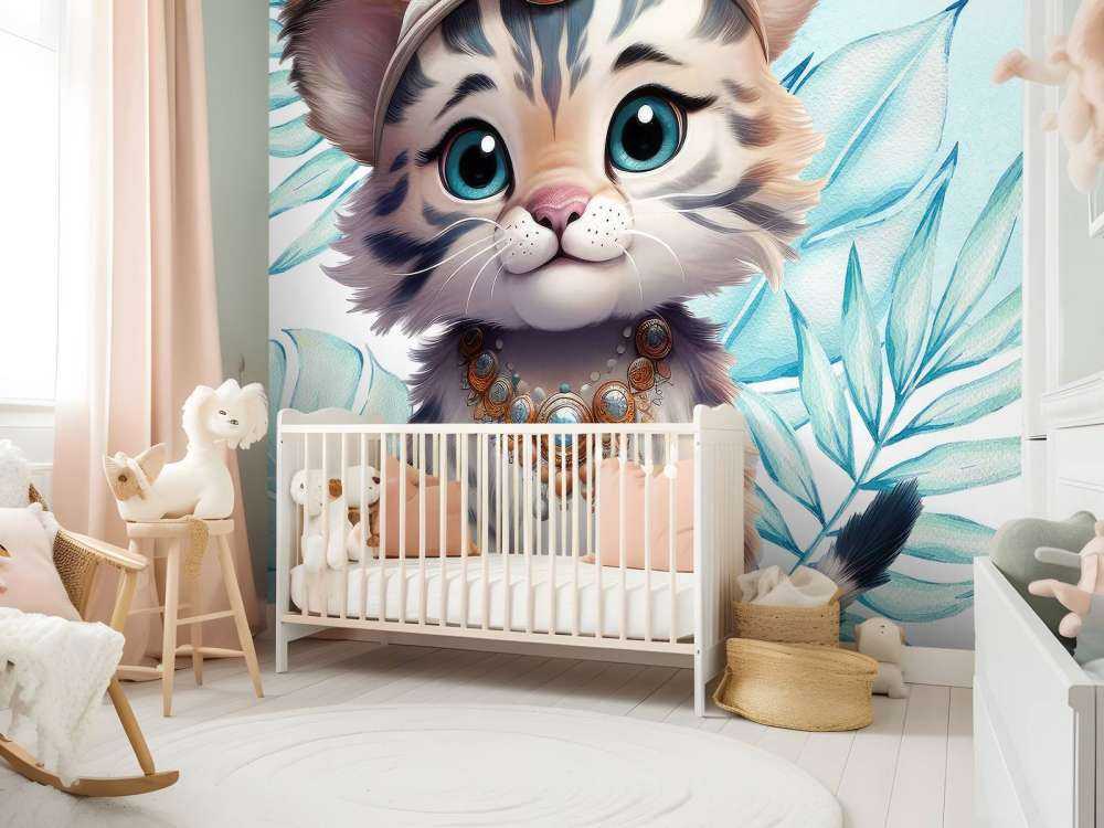 Baby tiger and blue leaf