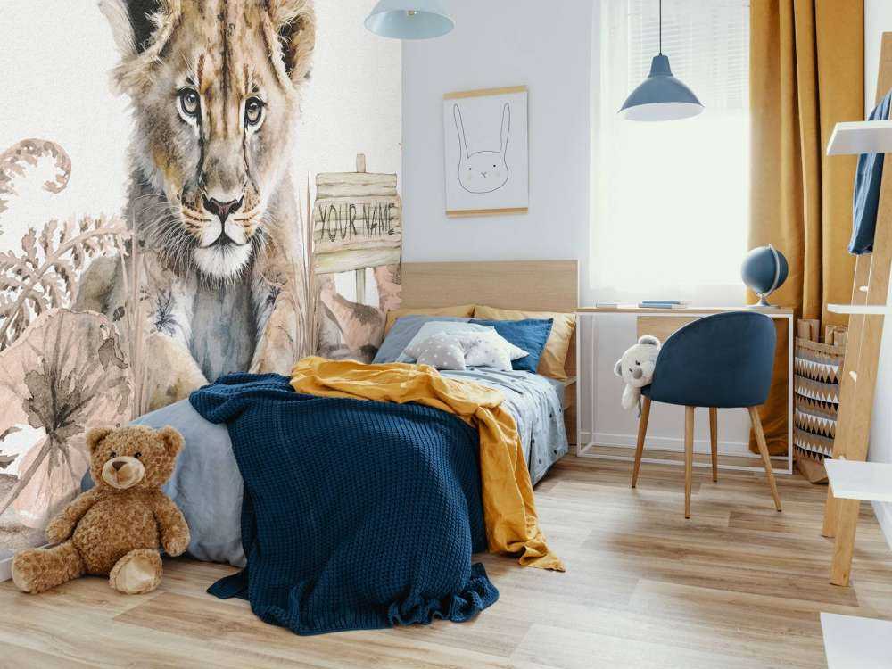 Baby lion in the jungle taupe