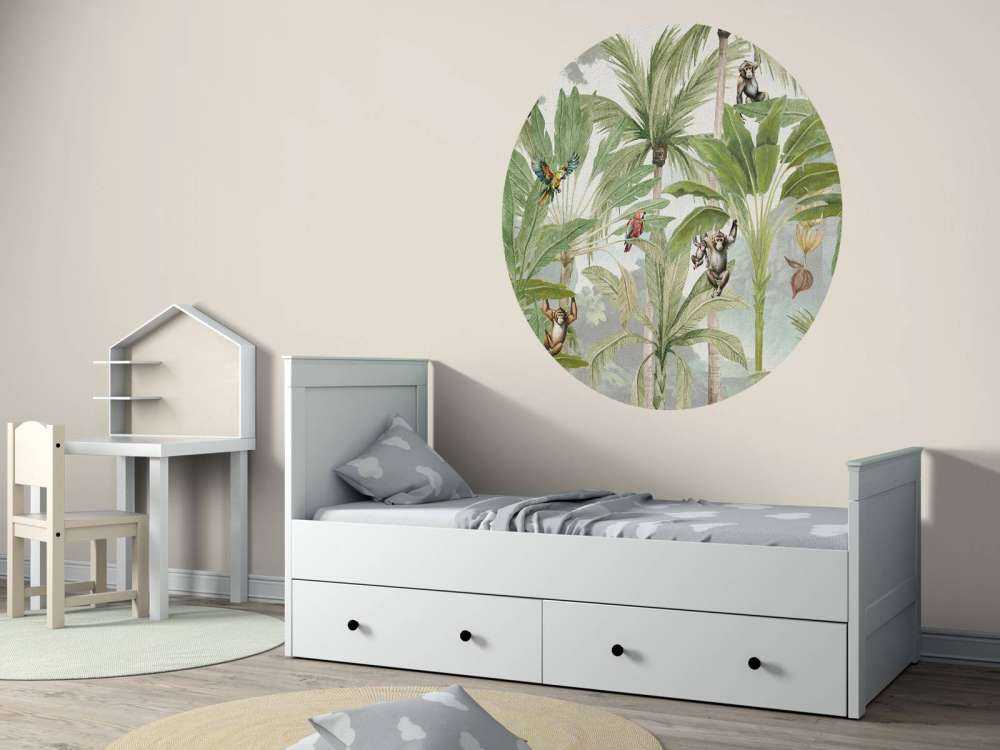 Jungle with monkeys and parrots in colour