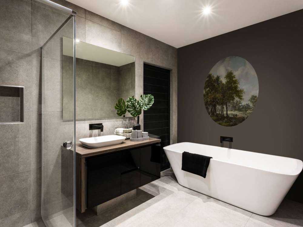 Forest landscape with farmhouses