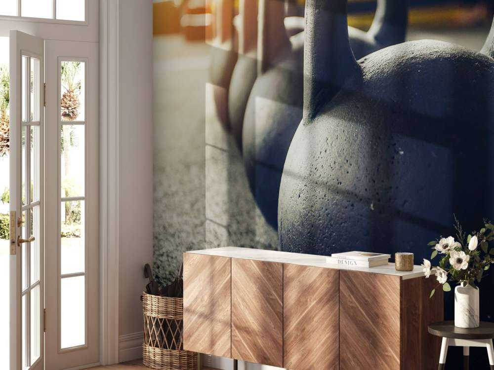 Row of kettlebells