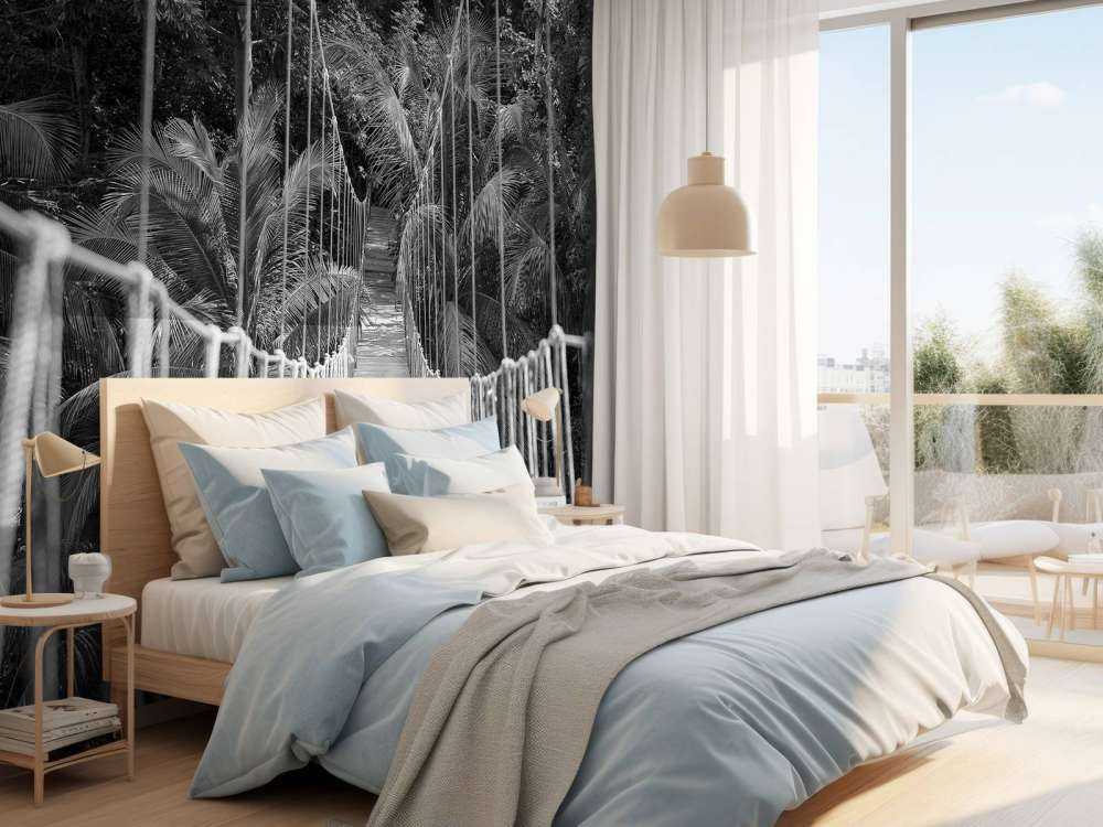 Wooden bridge between the palm trees