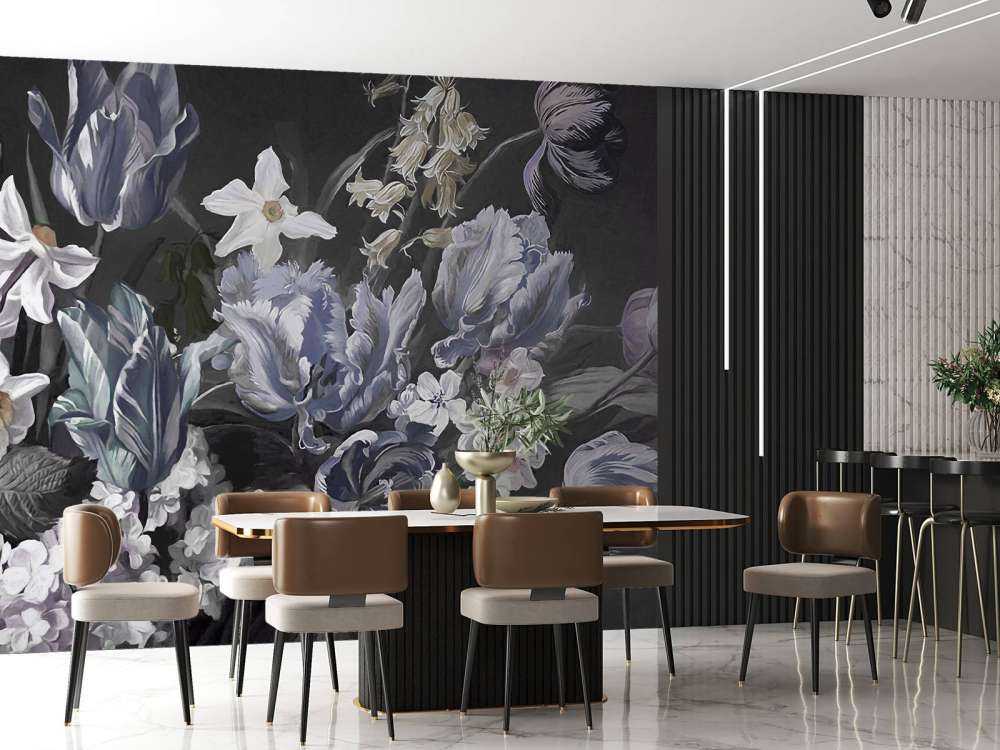 Bouquet with blue peonies