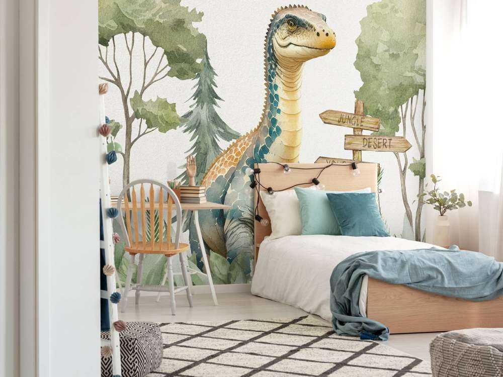 Baby brachiosaurus in the jungle