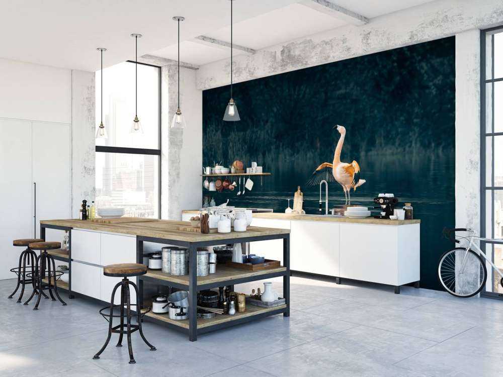 Flamingo in abandoned lake