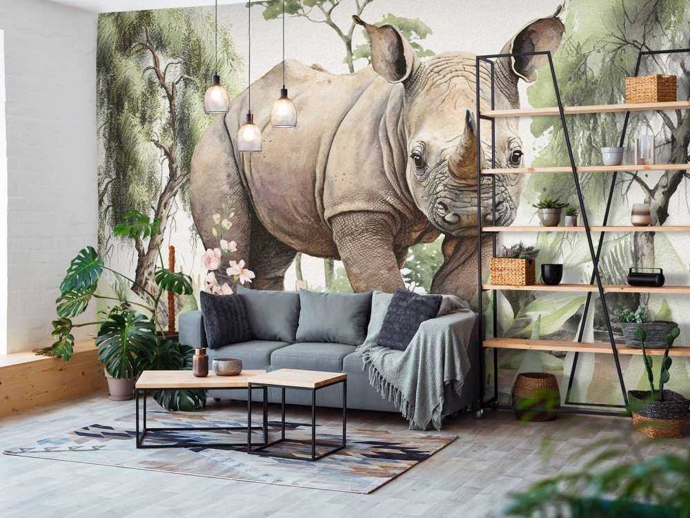 Baby rhino on the savannah