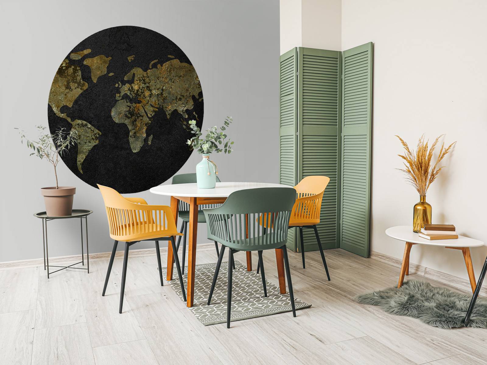 World map with gold-green texture