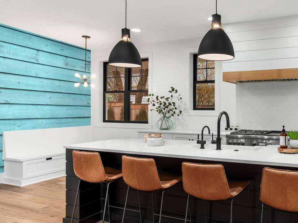 Blauw geverfd hout