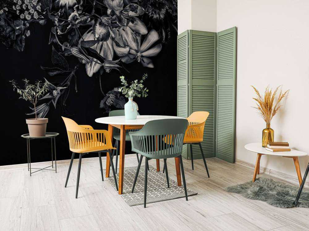 Bloemen muur blue tone