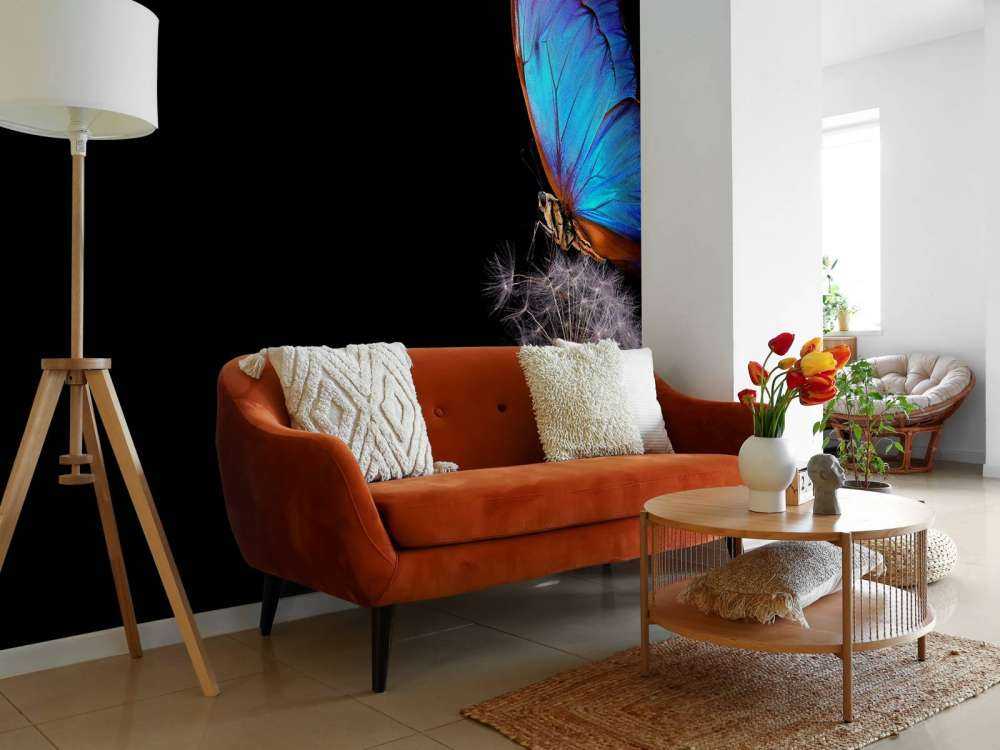 Blue butterfly on a dandelion