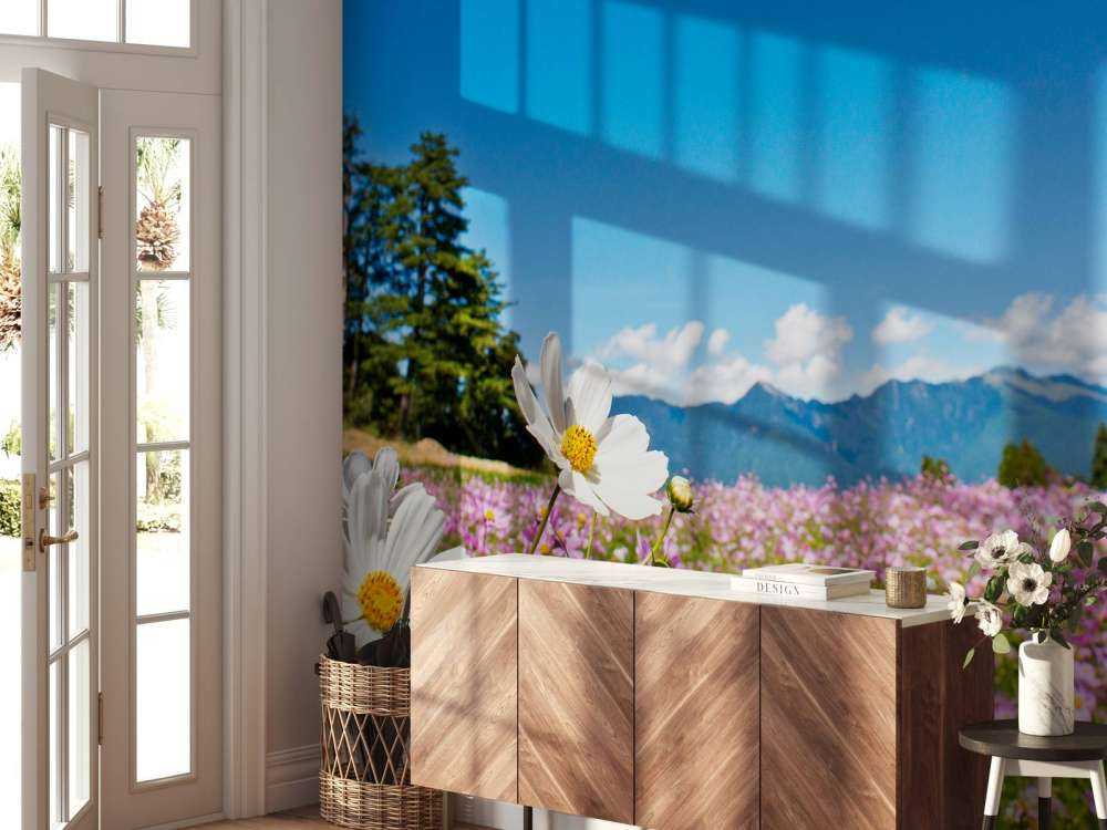 Bloemenveld met mooie achtergrond