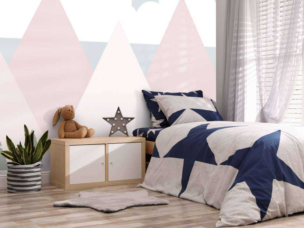 Pink mountains with pine trees