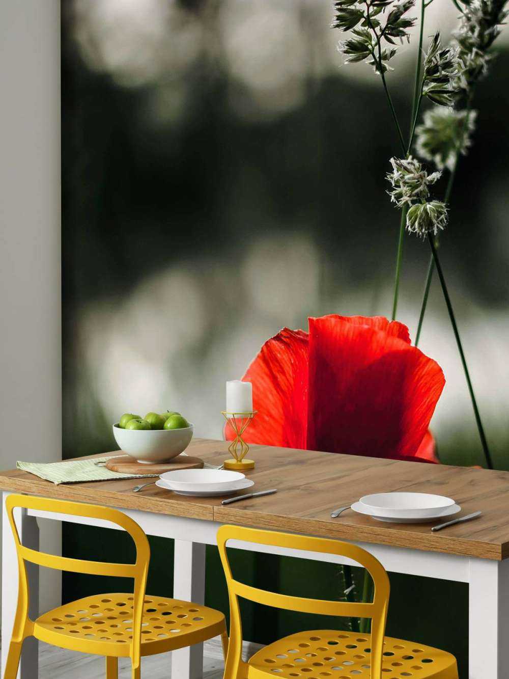 Red poppy with grass
