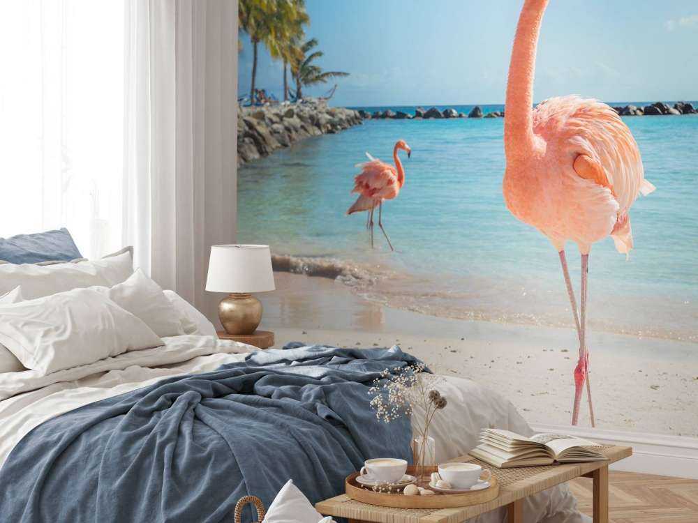 Flamingo on the beach