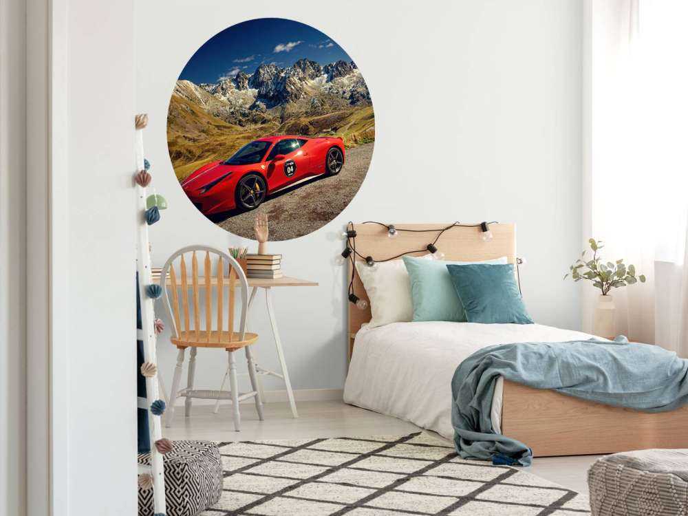 Ferrari 458 with the mountain peaks