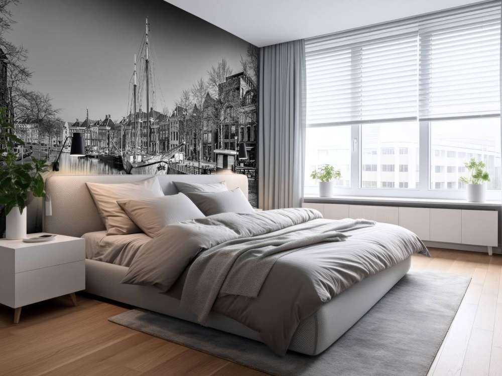 Historical ship located in the river A in Groningen In black and white 