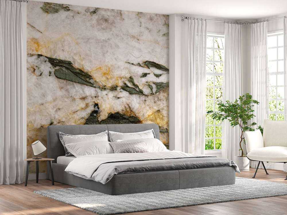 White marble with green elements