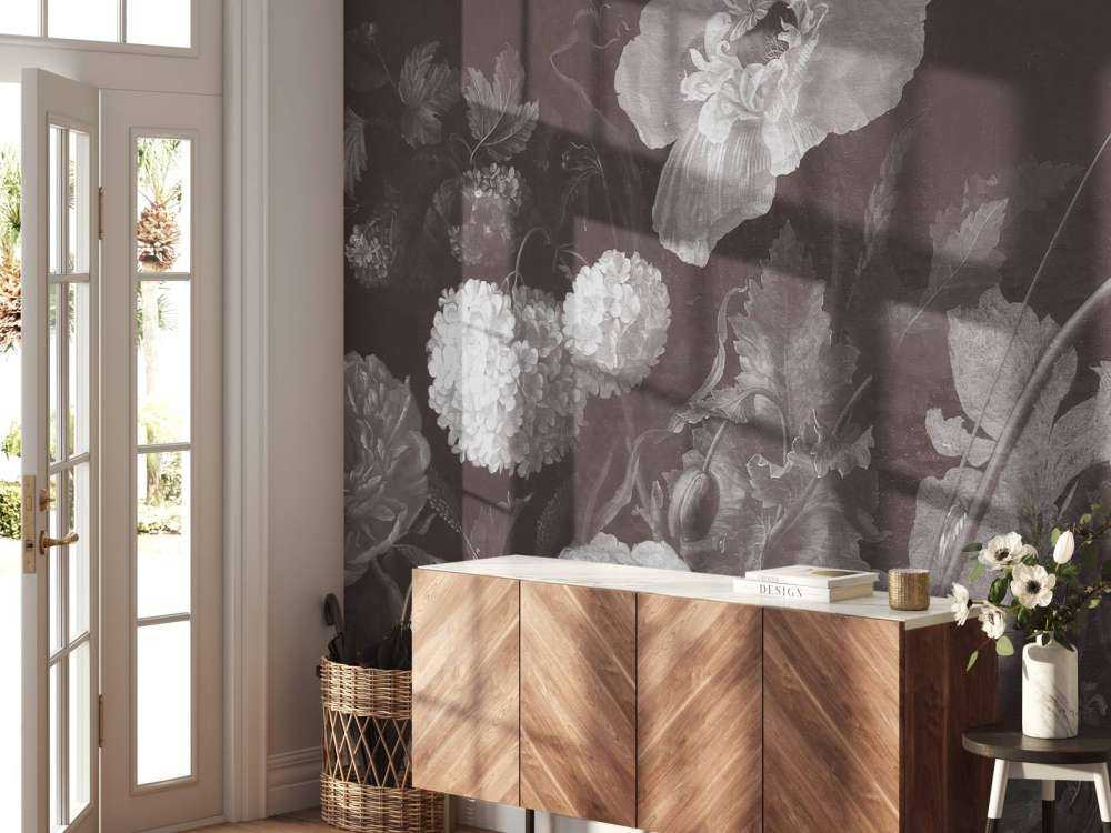 Baroque flowers still life - dark sepia