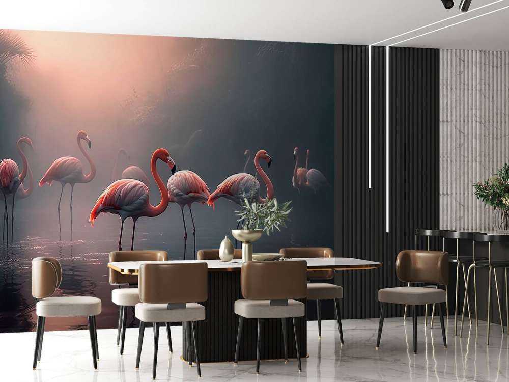 Misty Dawn Flamingos