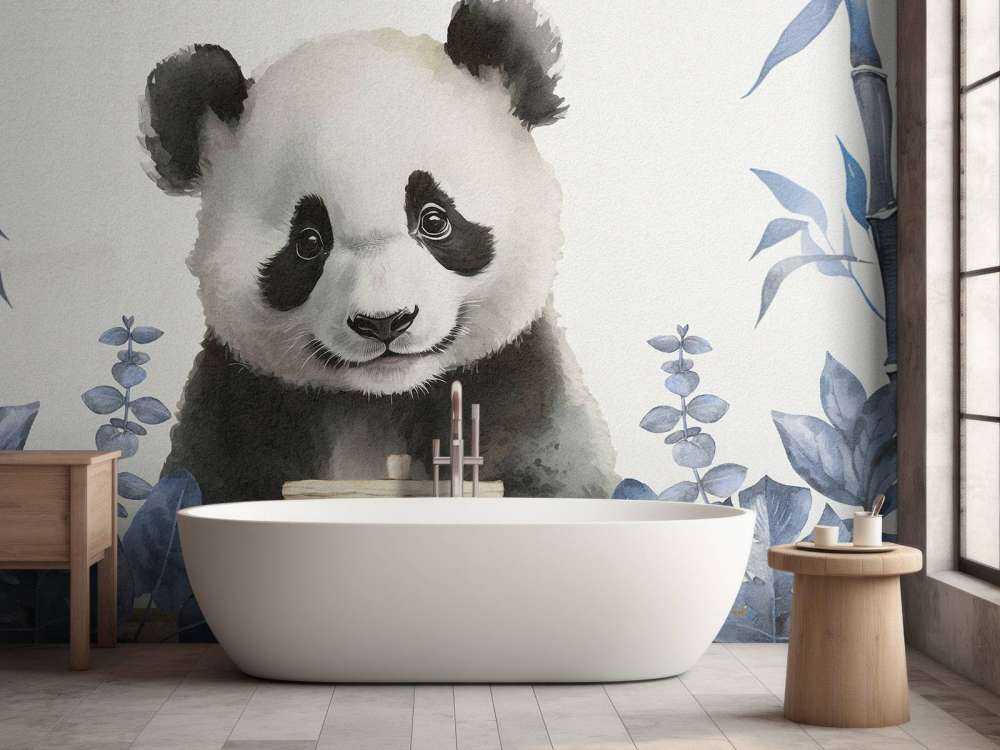 Baby panda in the jungle blue