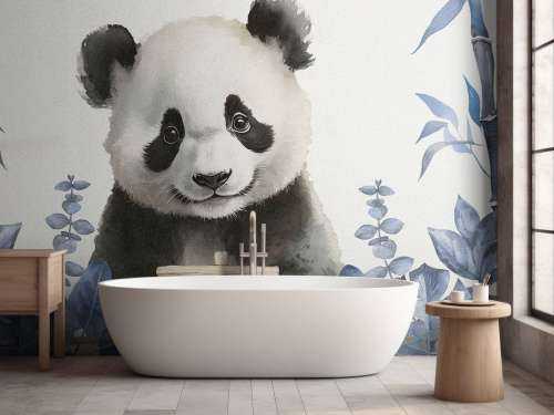 Baby panda in the jungle blue