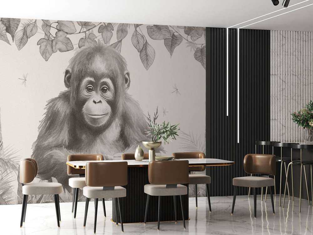 Baby orangutan in the jungle beige