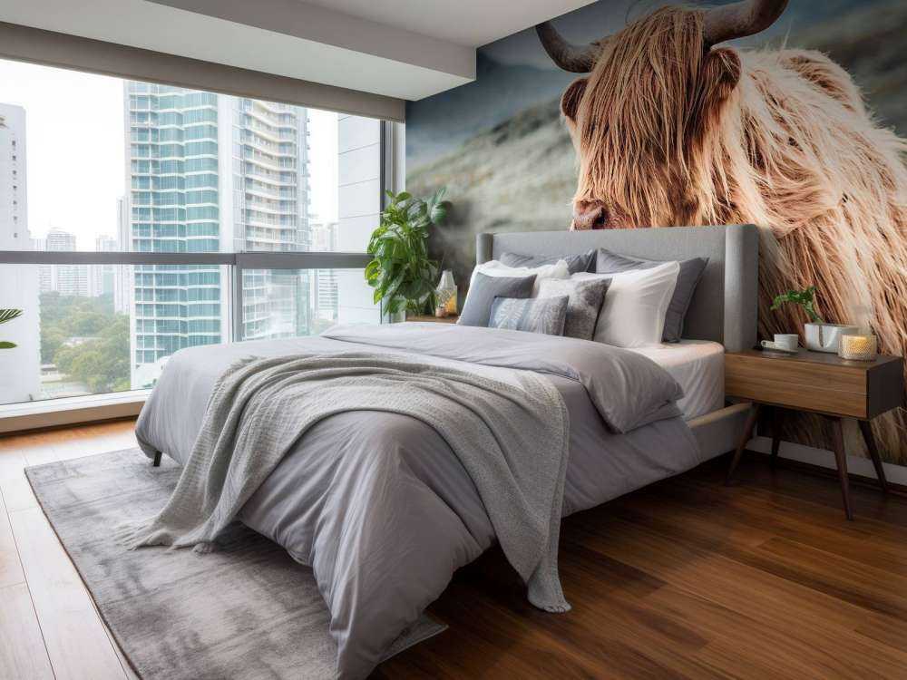 Scottish Highlander in the hills