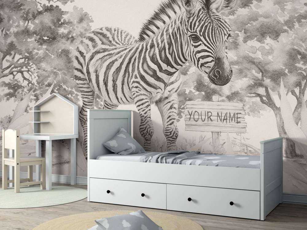 Young zebra in the nature beige