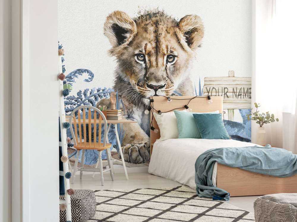 Young lion in the jungle blue