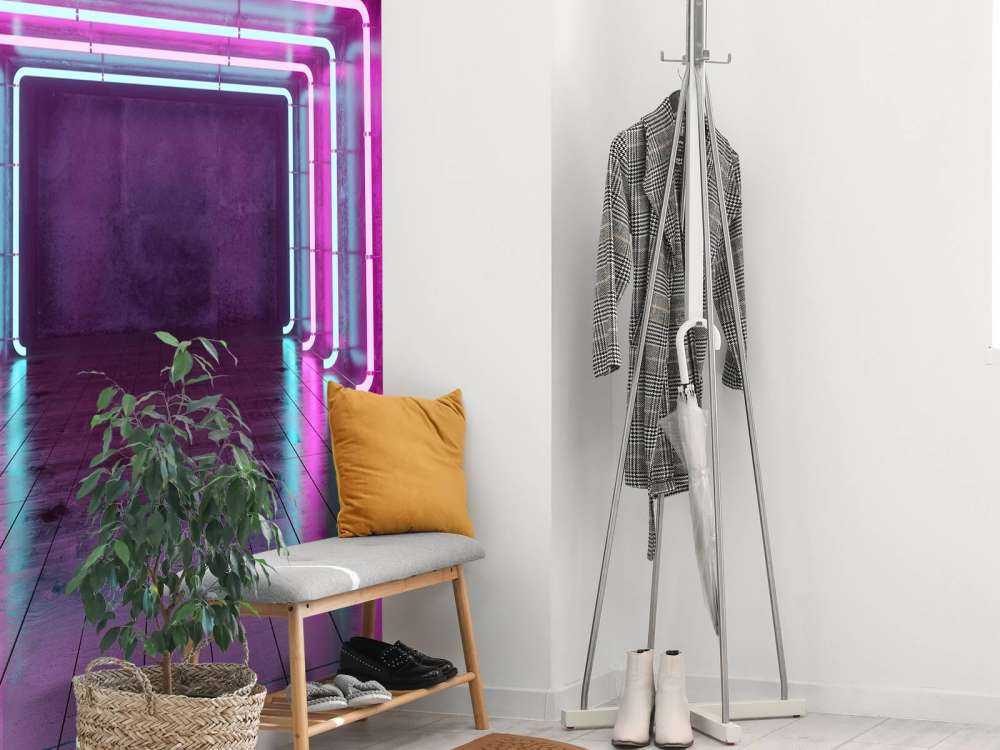 Concrete room with neon lights