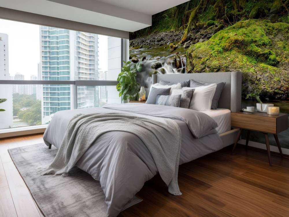 Green rock with river