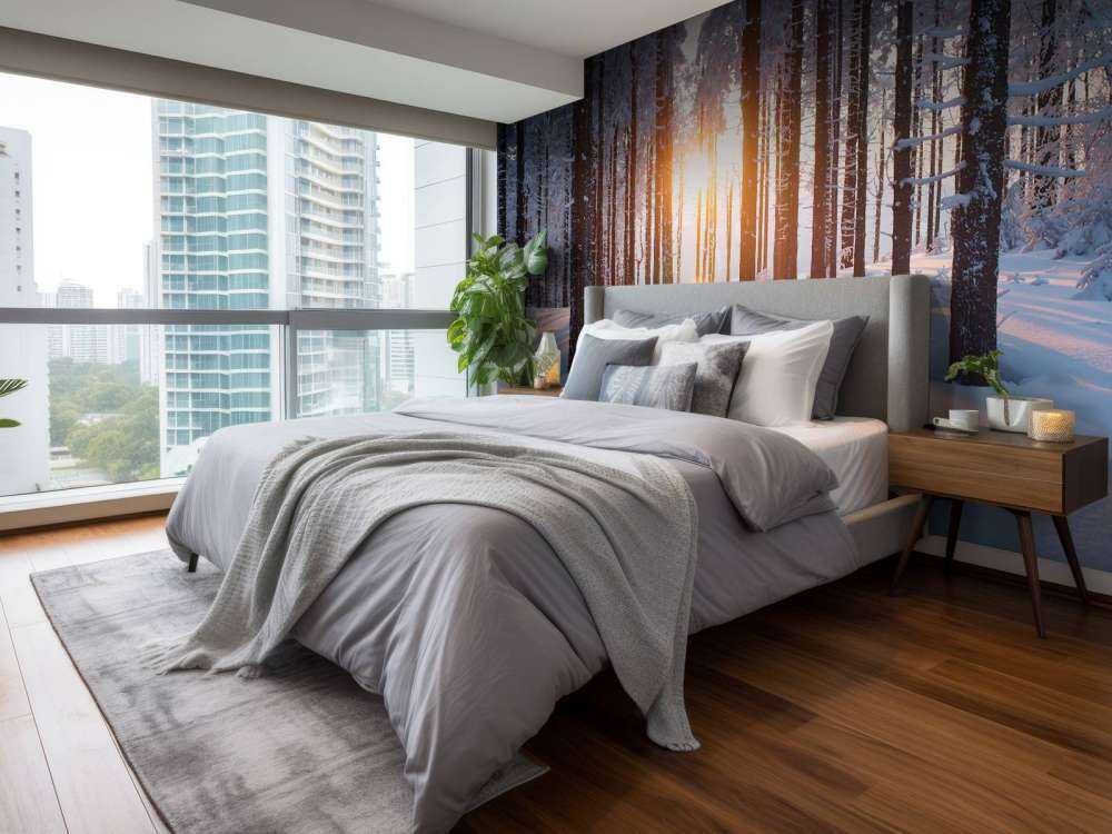 Sunset in a winter forest