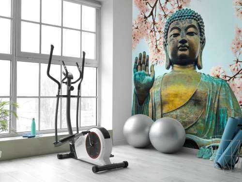 Buddha surrounded with cherry flowers