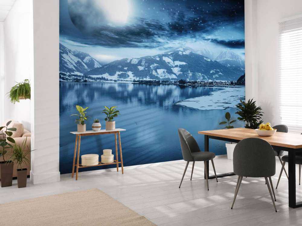 Frozen lake at night