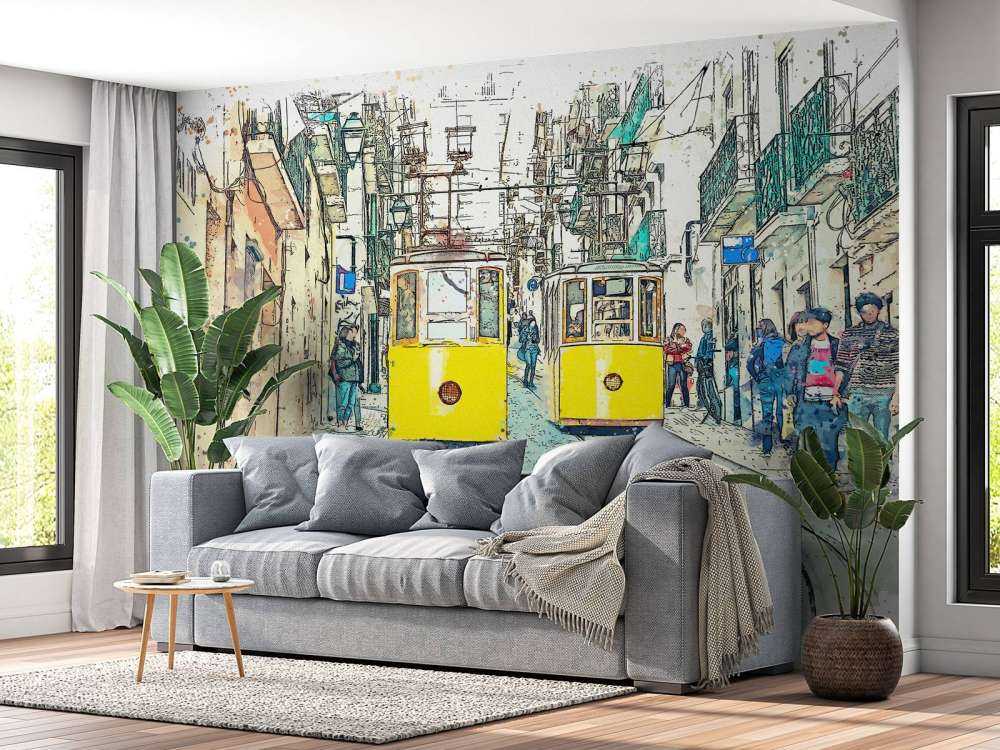 Trams in watercolour