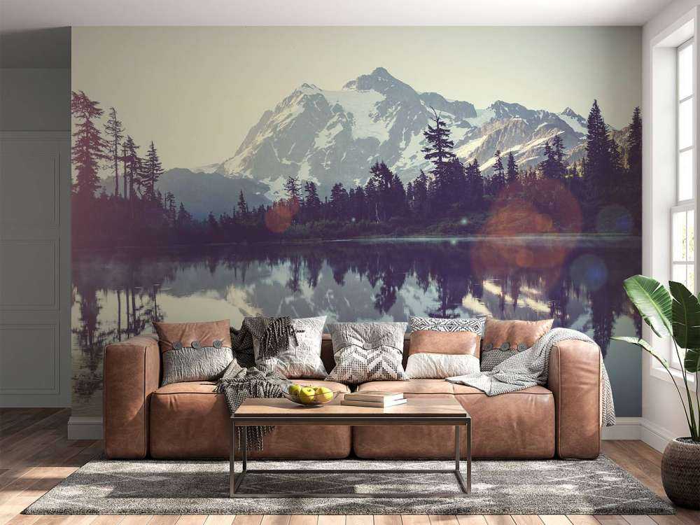 Mountain lake with forest