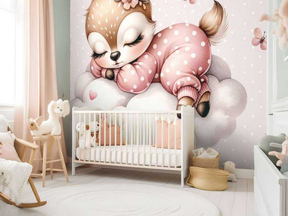 Sleeping little deer on a cloud